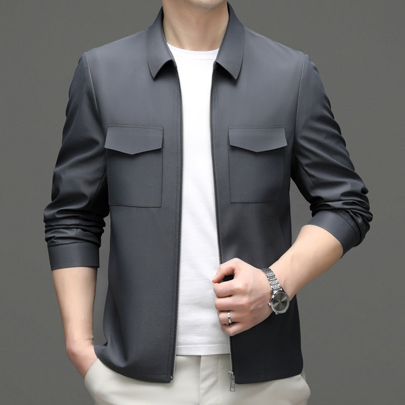 Vista posteriore giacca uomo Harrington leggera grigia, vestibilità regolare, outerwear primaverile e autunnale.