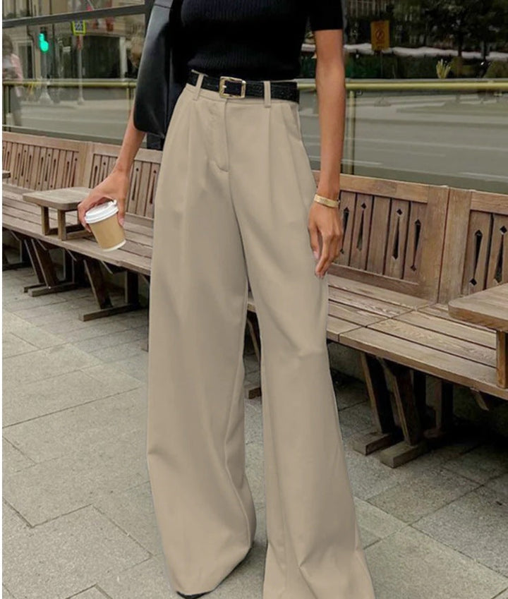 Eleganti pantaloni donna a vita alta con gamba dritta, perfetti per outfit casual o professionale.