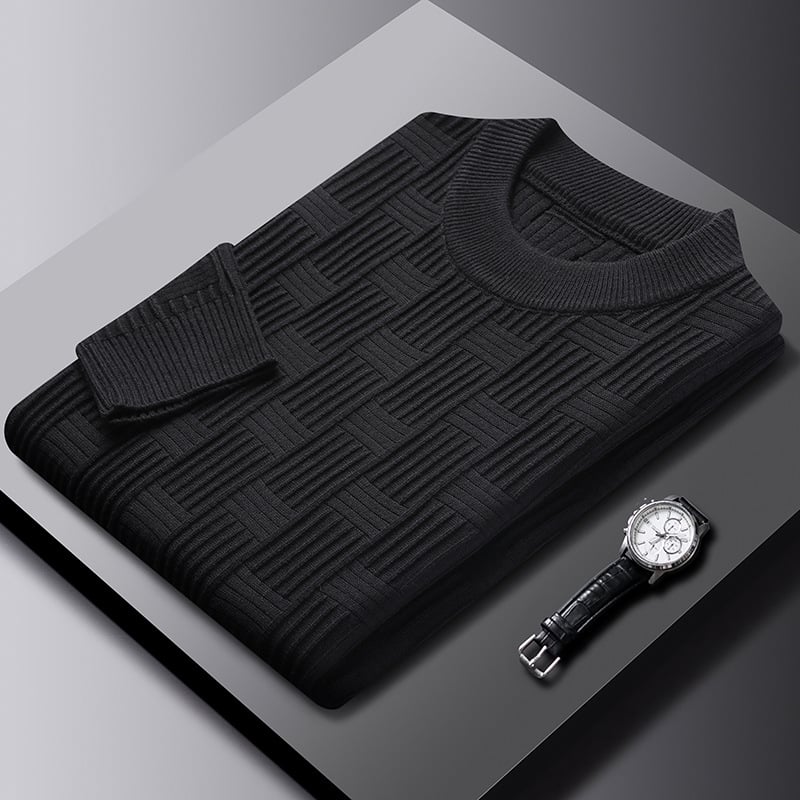 Pullover uomo girocollo, maglione con dettagli jacquard scozzesi. Abbigliamento maschile autunno inverno.