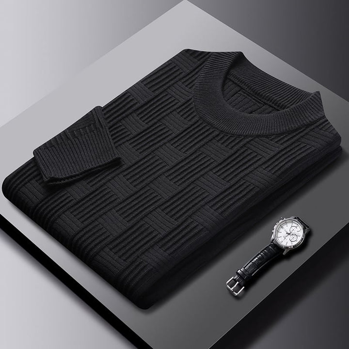 Pullover uomo girocollo, maglione con dettagli jacquard scozzesi. Abbigliamento maschile autunno inverno.