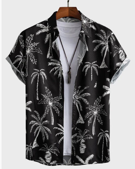 Elegante camicia uomo aderente con stampa floreale colorata, ideale per la moda estiva e occasioni spensierate.