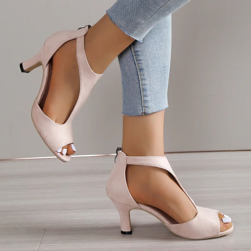 Raffinati sandali con tacco rosa, scarpe da donna per eventi eleganti o cerimonie.
