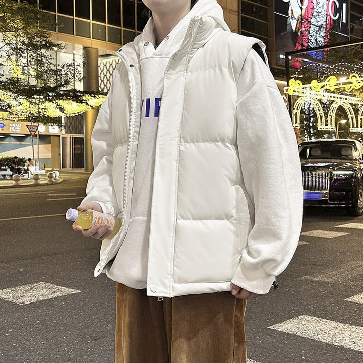 Gilet imbottito uomo con collo alto, design senza maniche per calore e comfort nelle taglie forti.