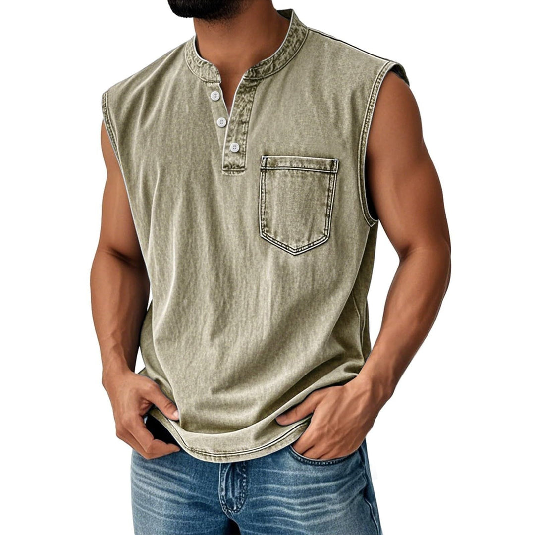 Top estivo uomo patchwork, ideale per look casual e sportivo. Canotta aderente per la moda uomo e primavera estate.