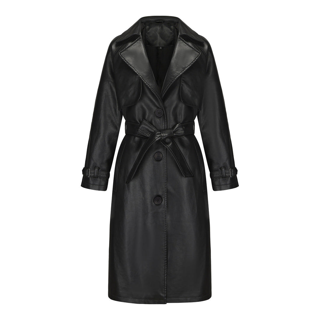 Trench donna raffinato con cintura, lungo, ideale per un'eleganza quotidiana o per l'ufficio.