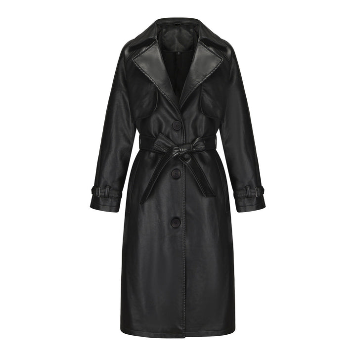 Trench donna raffinato con cintura, lungo, ideale per un'eleganza quotidiana o per l'ufficio.