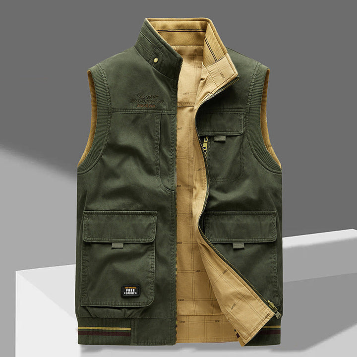 Gilet uomo multitasche reversibile, per abbigliamento casual da autunno e inverno, versatile e comodo.