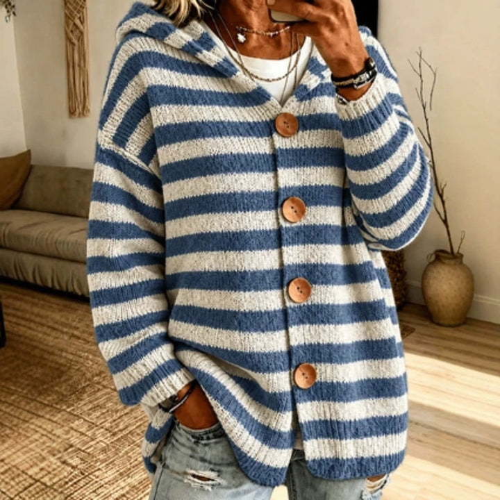 Maglione donna casual con righe, abbigliamento femminile per autunno e inverno.
