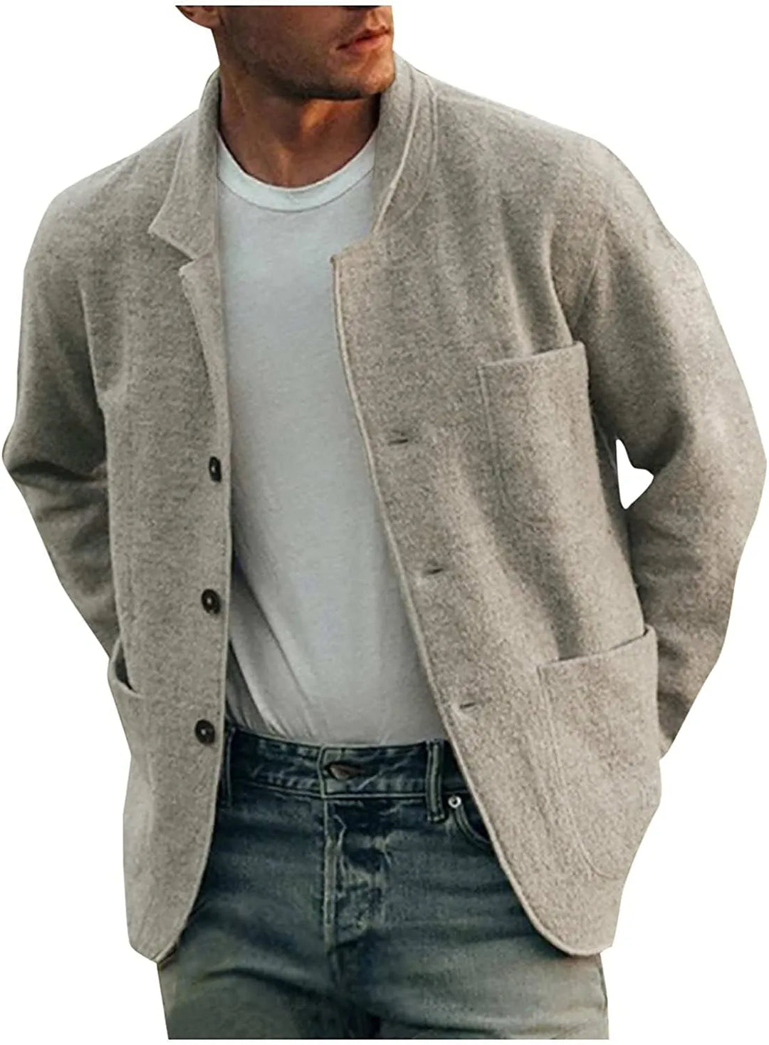 Giacca elegante uomo, grigia. Multiuso per stile formale o casual chic e moda.