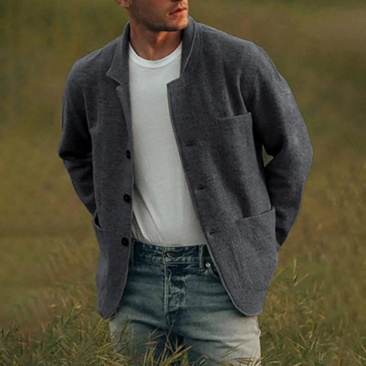 Blazer uomo grigio scuro, versatile. Per stile elegante o casual chic, capospalla.