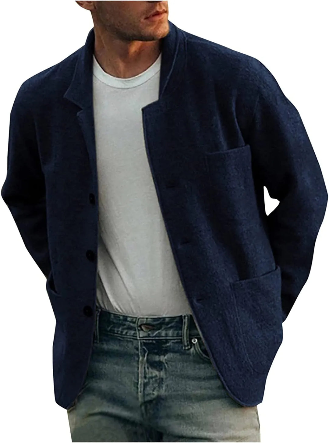 Giacca uomo blu, multiuso con tasche. Per un look raffinato e abbigliamento maschile.