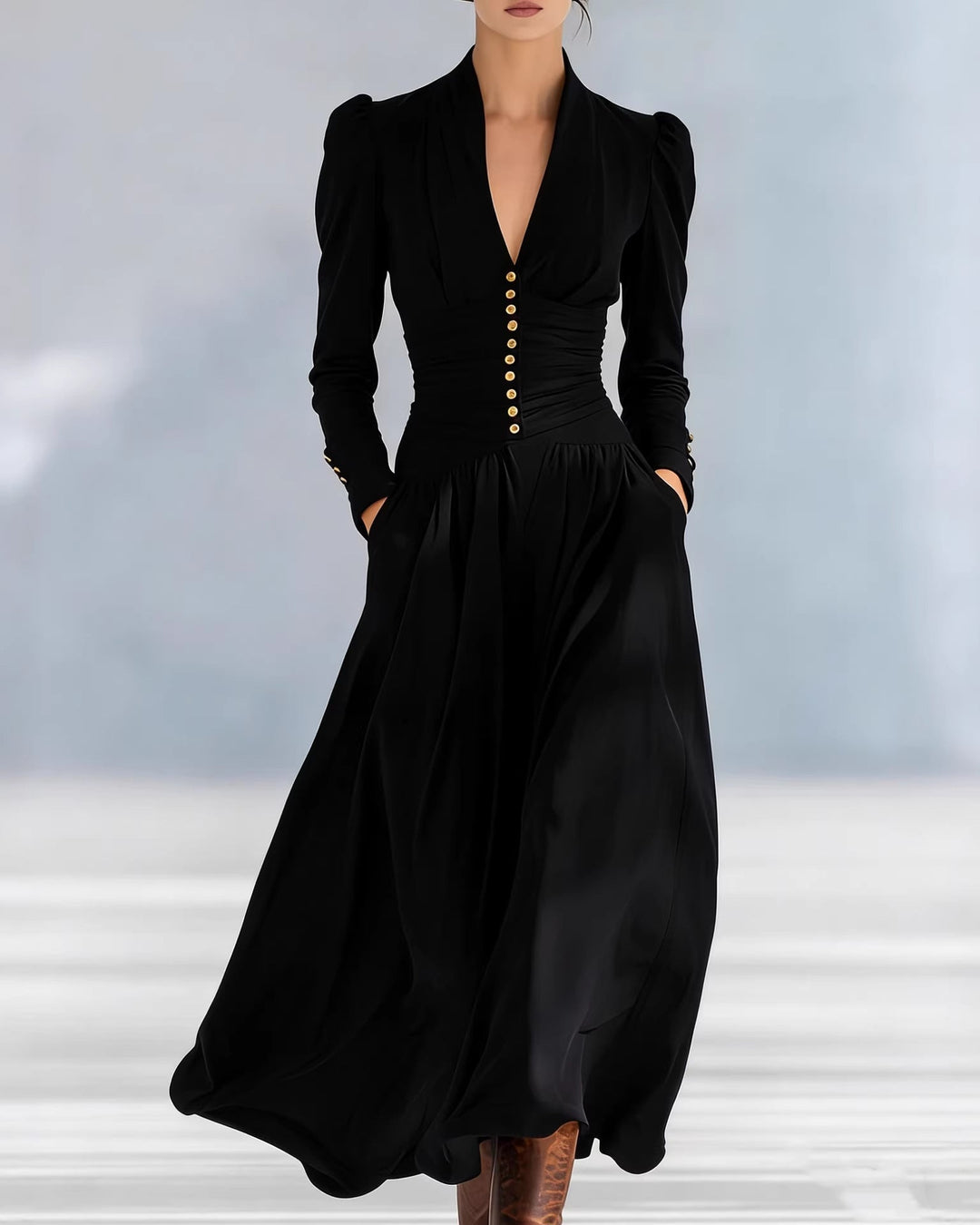 Abito donna midi aderente a vita alta plissettato. Perfetto vestito autunnale tinta unita per eleganza casual.
