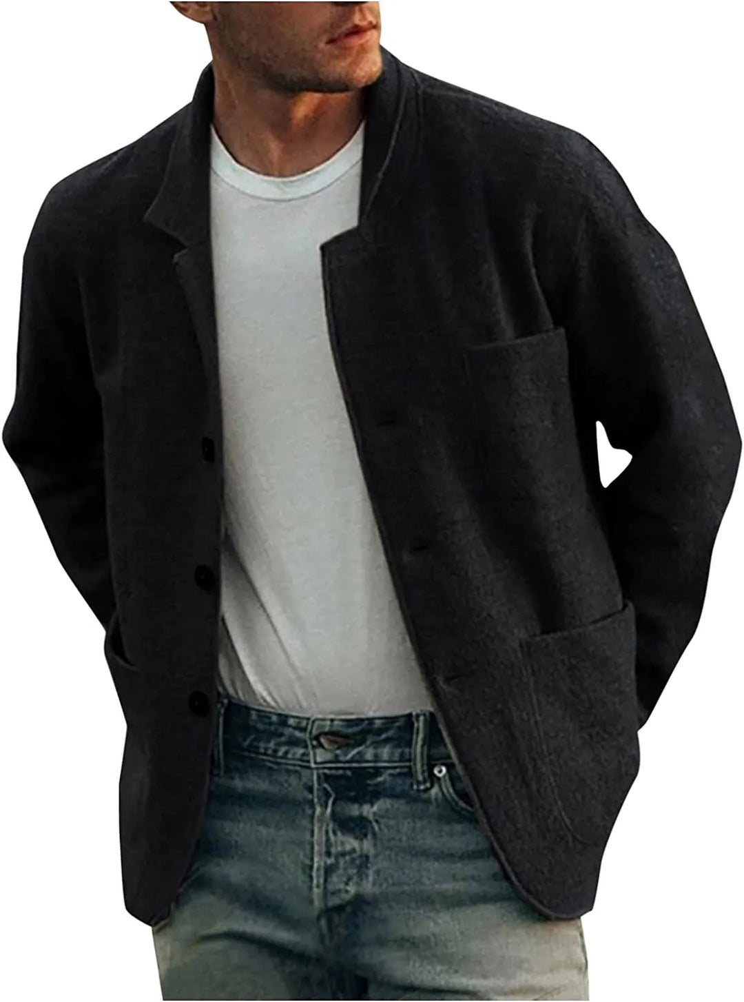 Giacca uomo blu elegante, multiuso. Per stile formale o un tocco di moda.