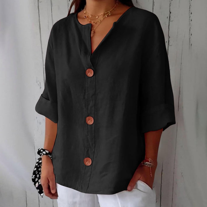 Camicia donna in lino leggero, stile casual elegante, perfetta per l'estate e la moda femminile.