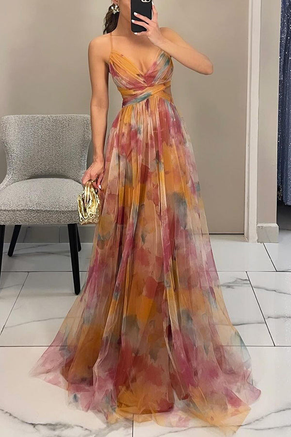 Moda donna: Maxi abito elegante con stampa e allacciatura. Vestito estivo chic, ideale per ogni evento.