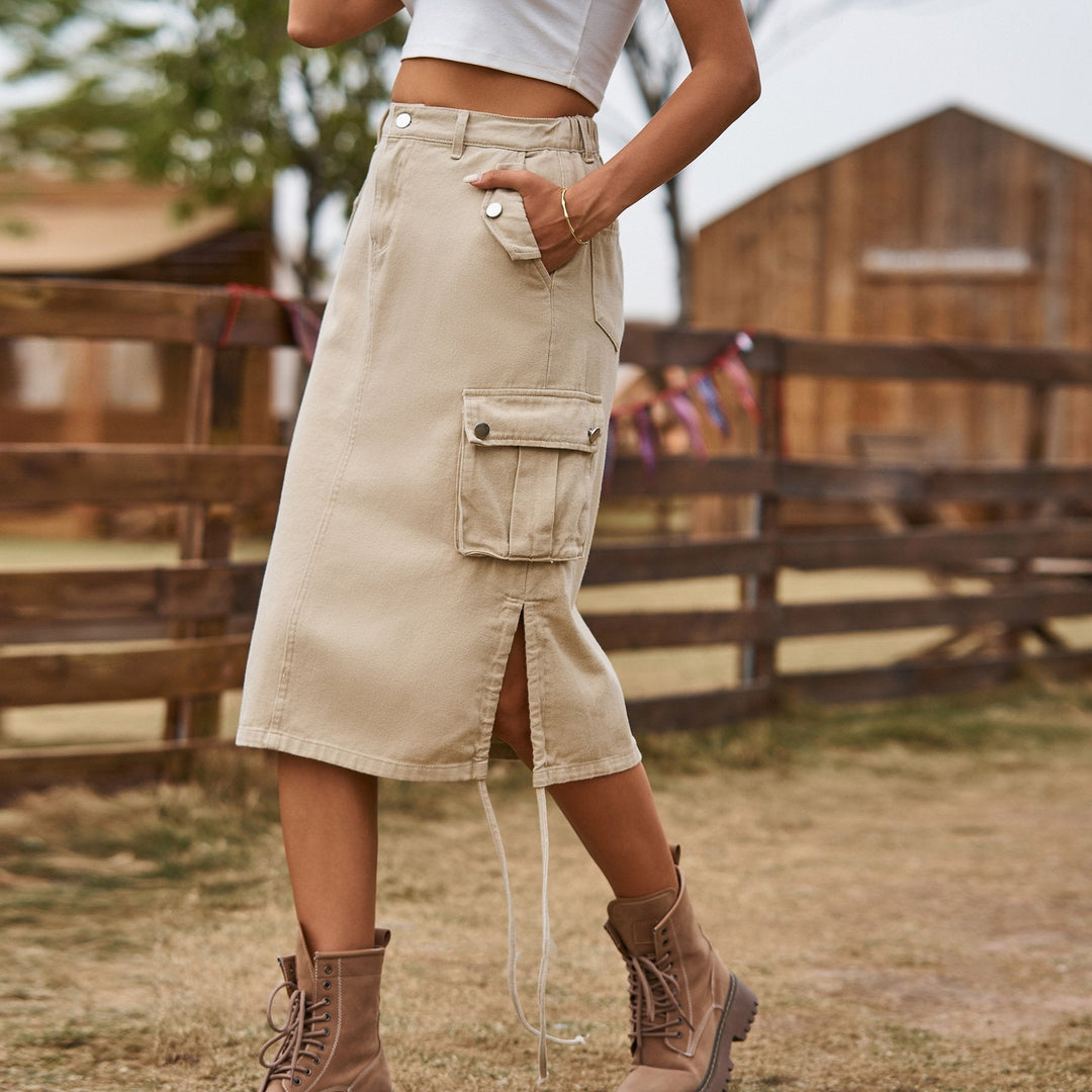Gonna midi fluida donna a campana, stile elegante e lacci decorativi. Perfetta per la moda attuale.