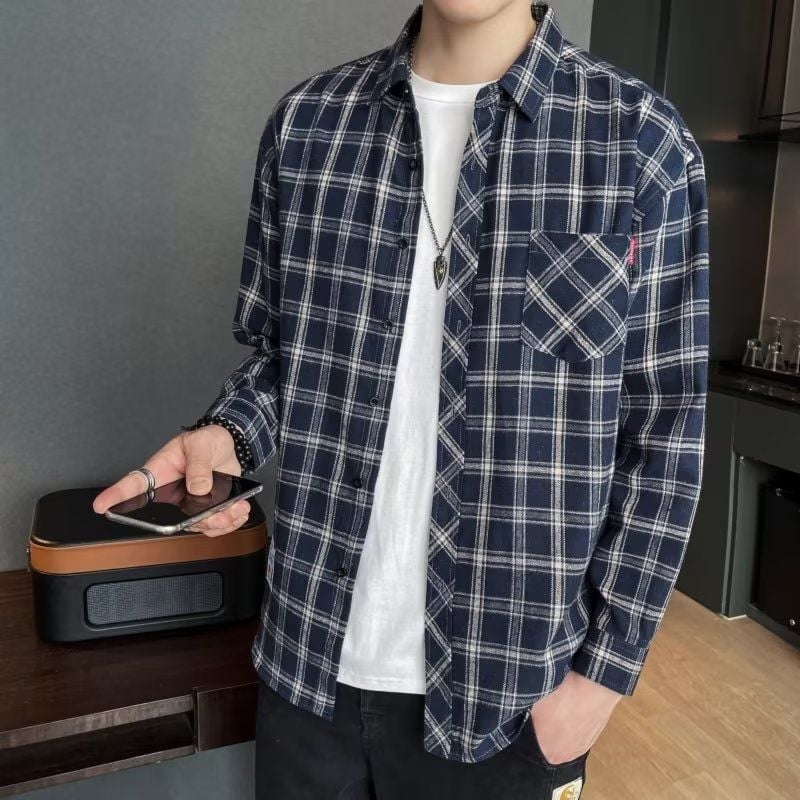 Camicia primaverile uomo scozzese slim fit, maniche lunghe, per un comfort elegante e attuale.