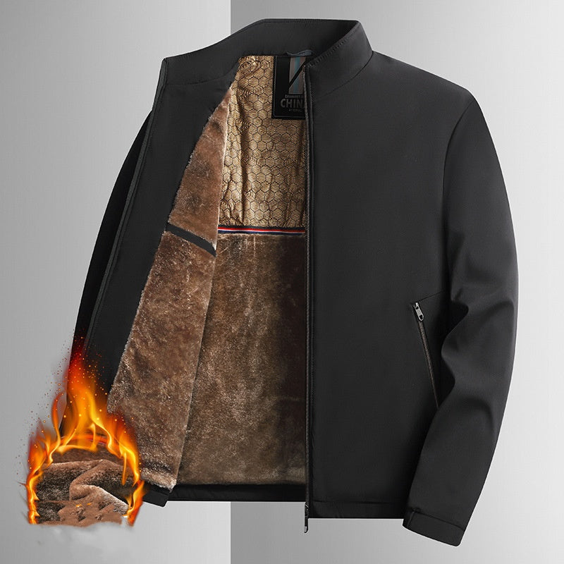 Giacca invernale uomo calda con zip integrale e collo alto protettivo, stile casual.