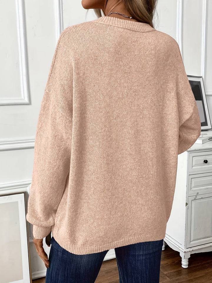 Maglione donna marrone casual chic girocollo, maniche lunghe. Caldo e comodo, abbigliamento perfetto per l'inverno.
