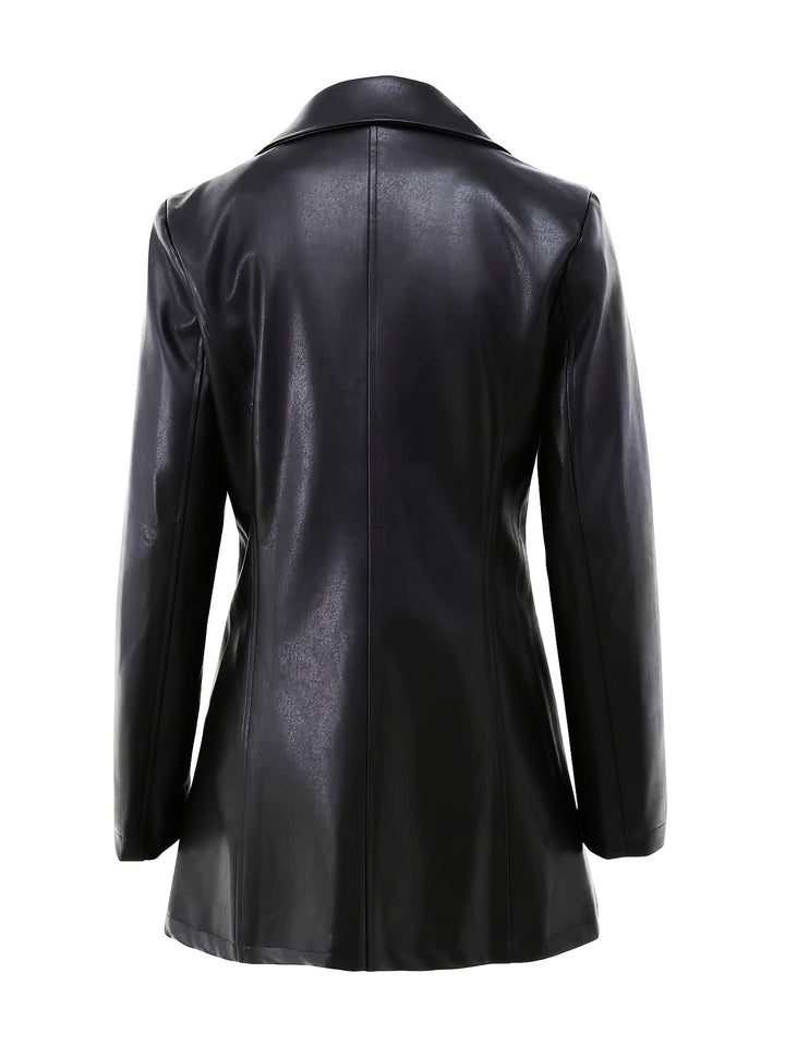 Cappotto nero midi sfiancato da donna, evidenzia la silhouette. Perfetto per un look elegante e di moda.