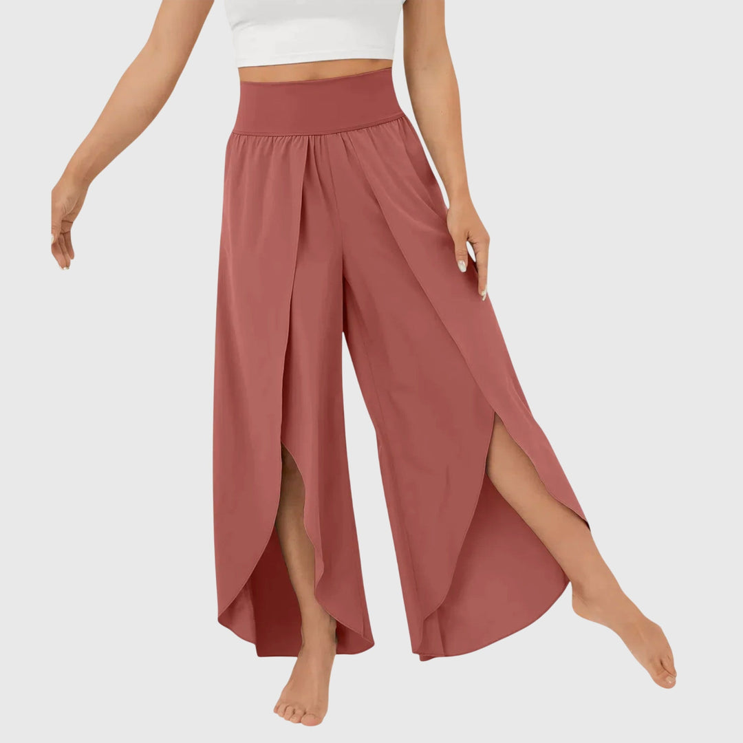 Vestibilità comoda, pantaloni estivi donna a gamba larga e vita alta. Leggeri per l'estate.
