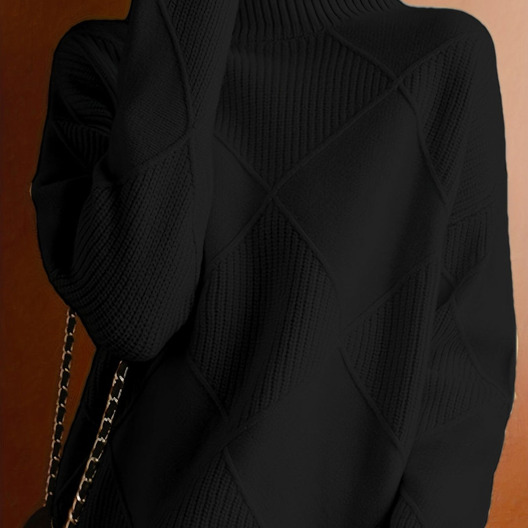 Maglione collo alto donna, vista laterale. Comfort e stile nella moda autunno/inverno.