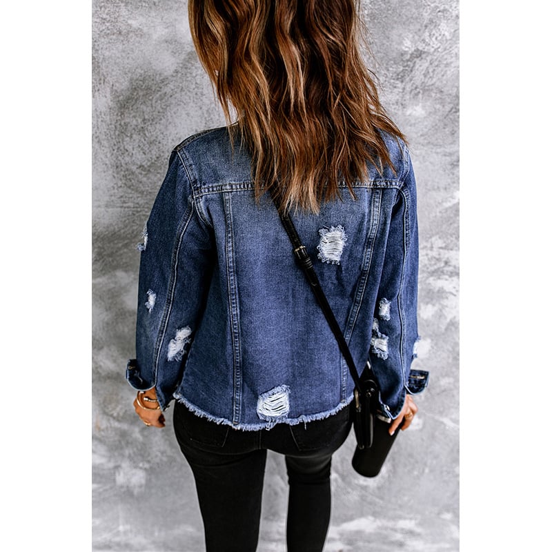 Giacca donna in denim, capo versatile con bottoni, maniche lunghe. Perfetta per look casual o eleganti primavera/autunno.