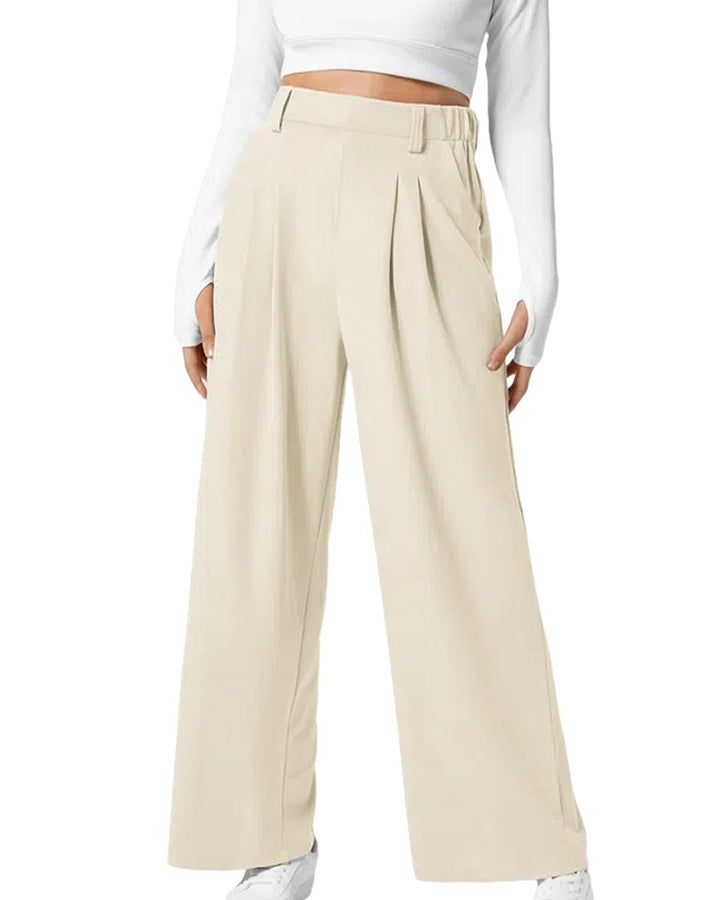 Pantaloni donna eleganti a vita alta, gamba ampia, in morbido tessuto waffle. Perfetti per un look casual chic.