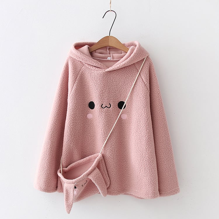 Felpa donna con cappuccio, maglione pullover comodo e morbido, con divertente ricamo cartoon. Ideale per relax.