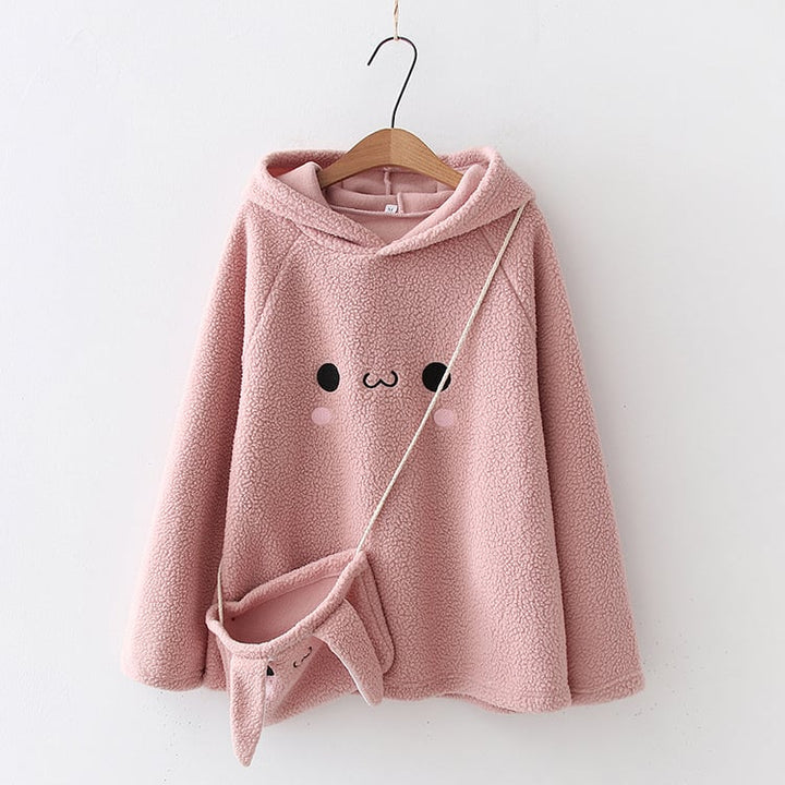 Felpa donna con cappuccio, maglione pullover comodo e morbido, con divertente ricamo cartoon. Ideale per relax.