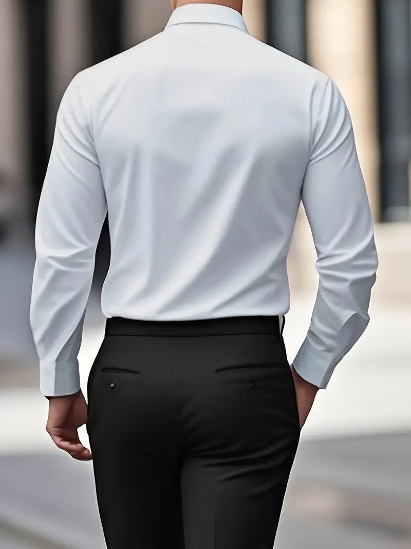 Camicia maschile slim fit, manica lunga, elegante per meeting di lavoro e occasioni speciali.