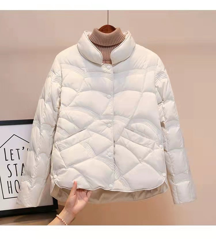 Elegante giacca trapuntata leggera da donna, con collo alto, cappotto moda versatile autunno inverno.