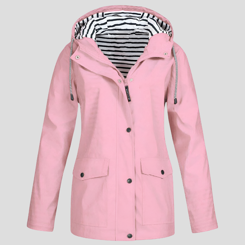 Giacca impermeabile antivento da donna, con cappuccio per pioggia, perfetta per outdoor e stile primavera autunno.