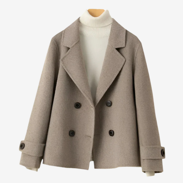 Blazer doppiopetto donna cammello, giacca versatile per moda femminile, ideale per ufficio o tempo libero.
