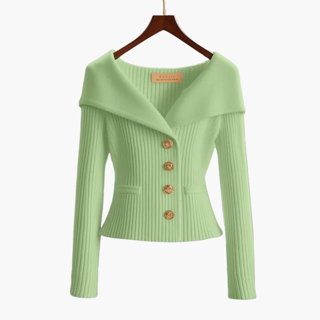 Cardigan corto donna a coste con bottoni, perfetto per creare un look primaverile casual e alla moda.