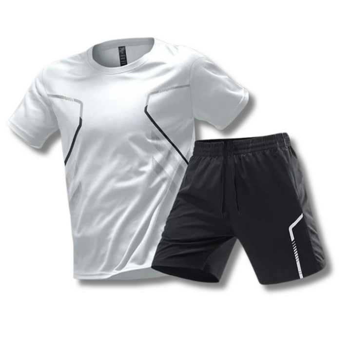 Set allenamento uomo estivo traspirante. Ideale per fitness, palestra e atletica con comfort sportivo.
