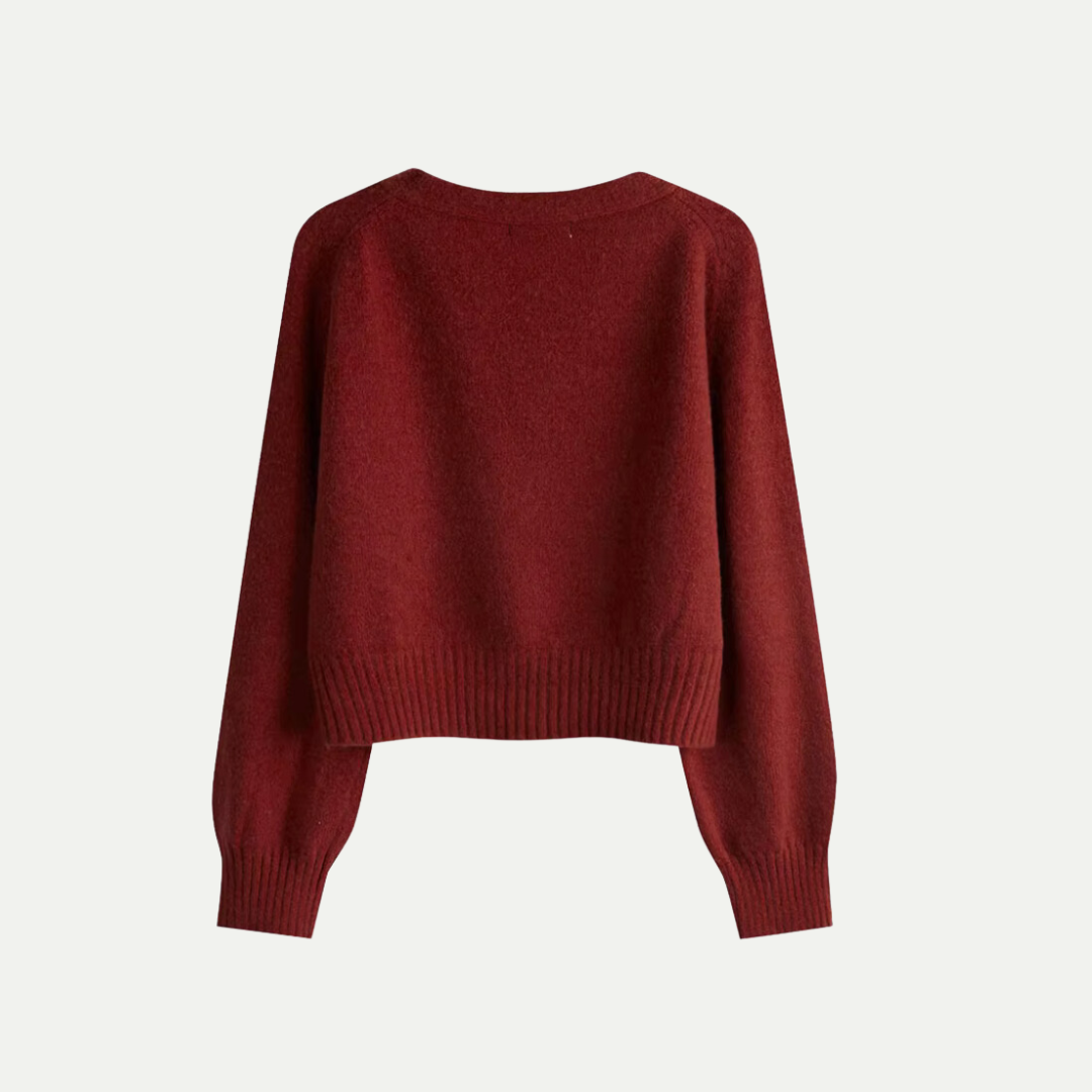 Cardigan corto donna con scollo a V, ideale per moda femminile e abbigliamento elegante in inverno.