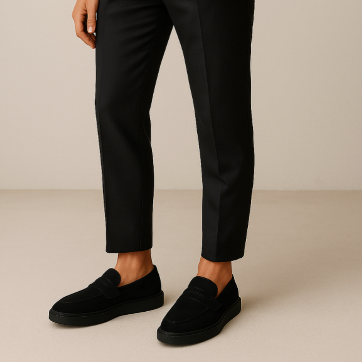 Mocassini uomo rialzati Taormina blu navy, versatili per outfit eleganti e casual, con 6cm di statura extra.