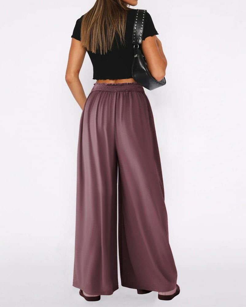 Moda donna: pantaloni casual eleganti a gamba larga con vita elasticizzata. Comfort assicurato.