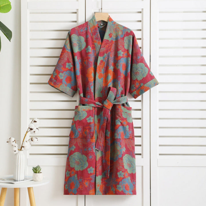 Morbido accappatoio kimono unisex in cotone per donna e uomo, per un relax quotidiano.