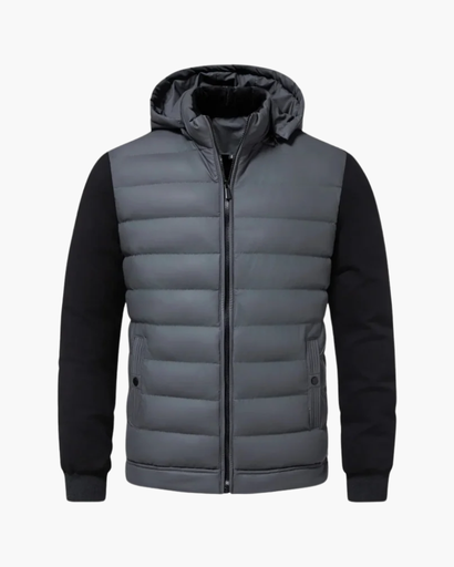 Giacca trapuntata uomo con cappuccio, modello versatile per abbigliamento casual e outerwear.
