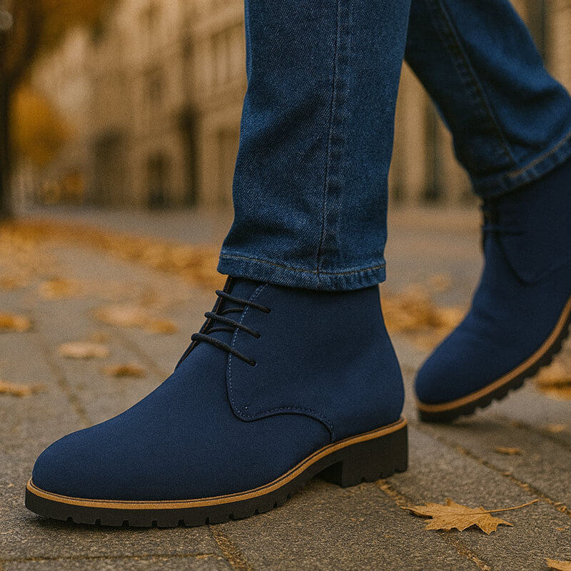 Stivali uomo high-top neri in pelle, ideali per uno stile elegante e aderenza. Scarpe uomo di tendenza.
