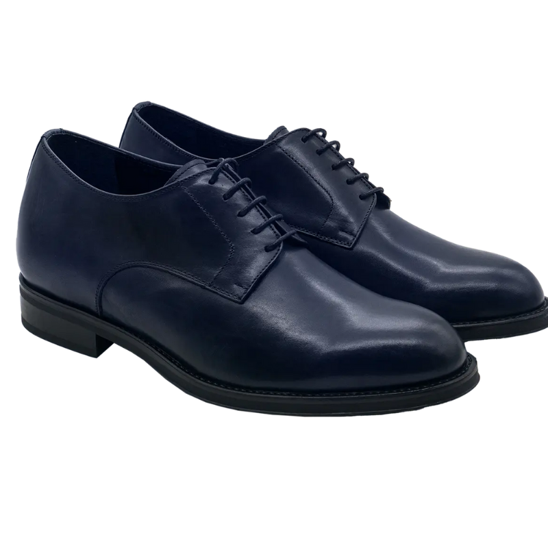 Scarpe eleganti rialzate blu da uomo, aggiungono 7 cm. Ideali per business e cerimonie formali.