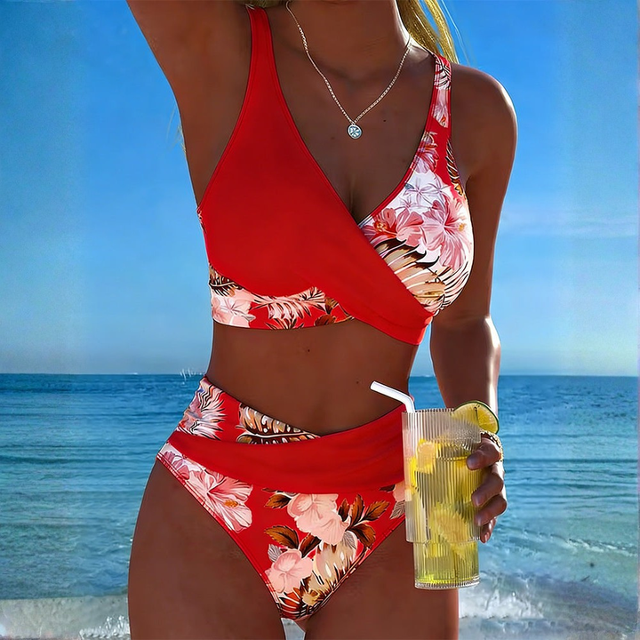 Bikini donna floreale regolabile con colori vivaci, costume da bagno ideale per godersi mare, piscina ed estate.