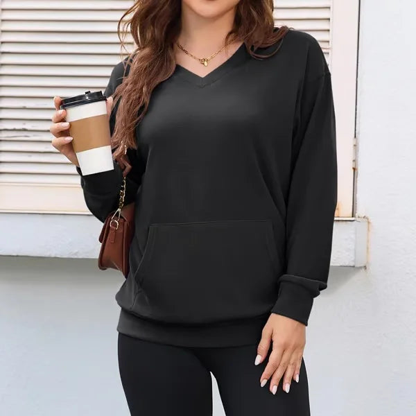 Maglione donna morbido, pullover casual con pratica tasca frontale, ottimo per un comfort quotidiano.