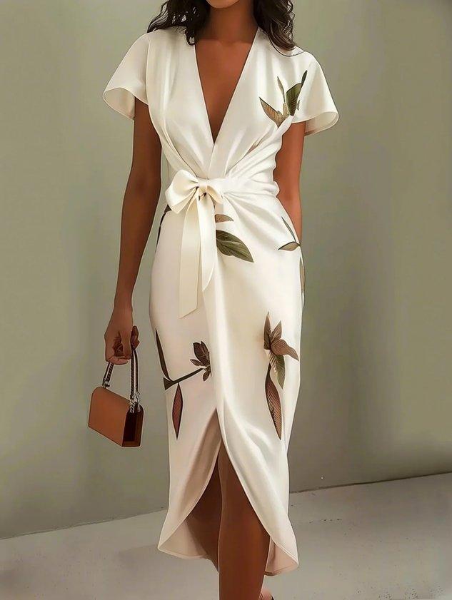 Abito midi da donna incrociato floreale, maniche a volant. Perfetto per un look casual o elegante estivo.