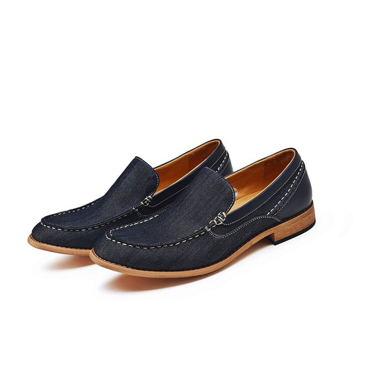 Scarpe eleganti uomo blu senza lacci, punta tonda, ideali per business e comfort quotidiano. Calzature slip-on moda maschile.