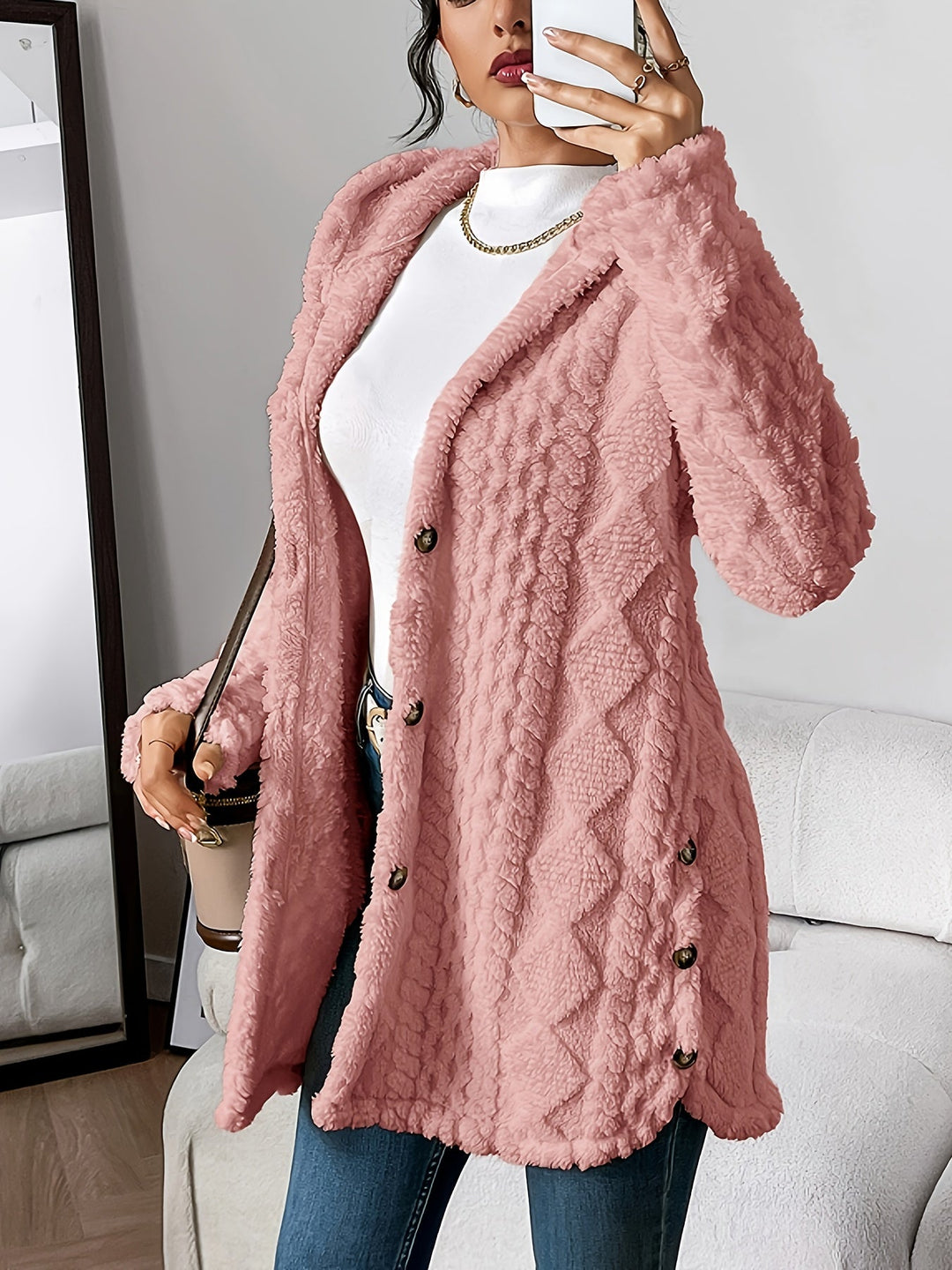Cardigan donna aperto con cappuccio, vestibilità morbida, perfetto per strati autunnali.