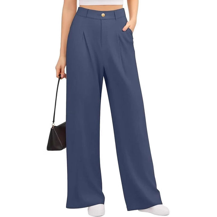 Pantaloni eleganti donna a vita alta e gamba ampia, ideali per l'ufficio o un outfit casual chic.