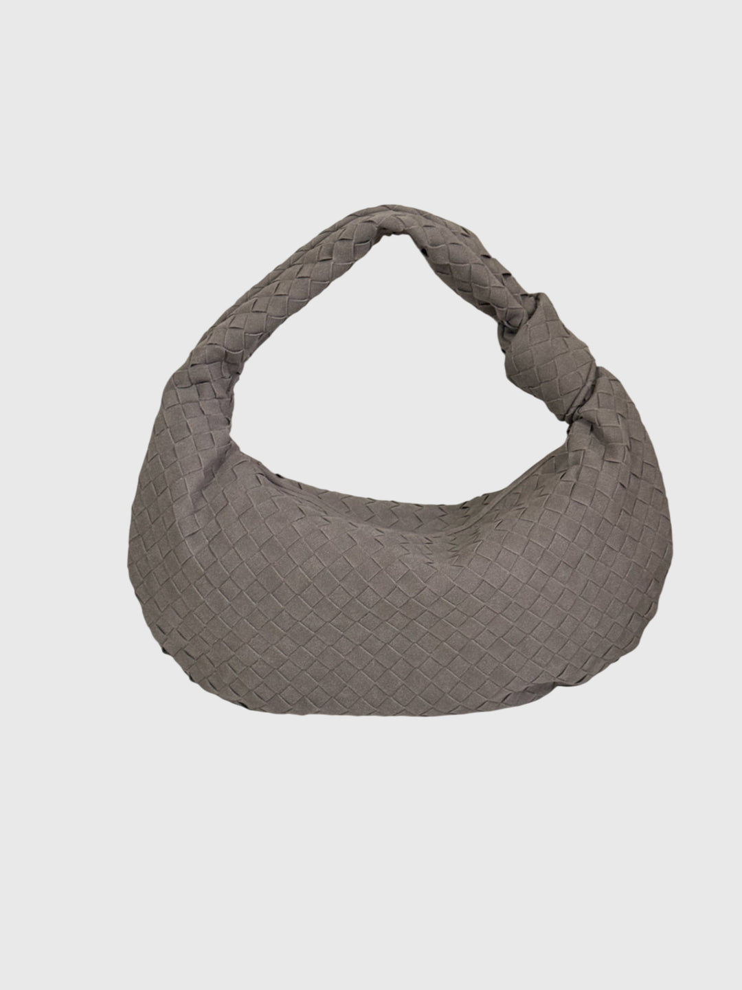 Borsa tracolla da donna in suede intrecciato, design elegante e nodo frontale.